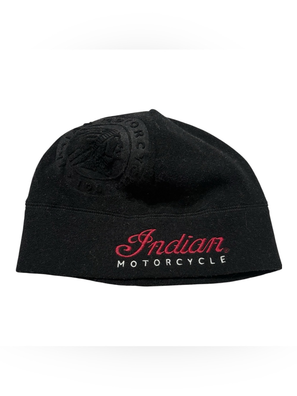 Indian Motorcycle Black Beanie with Red Embroidered Logo